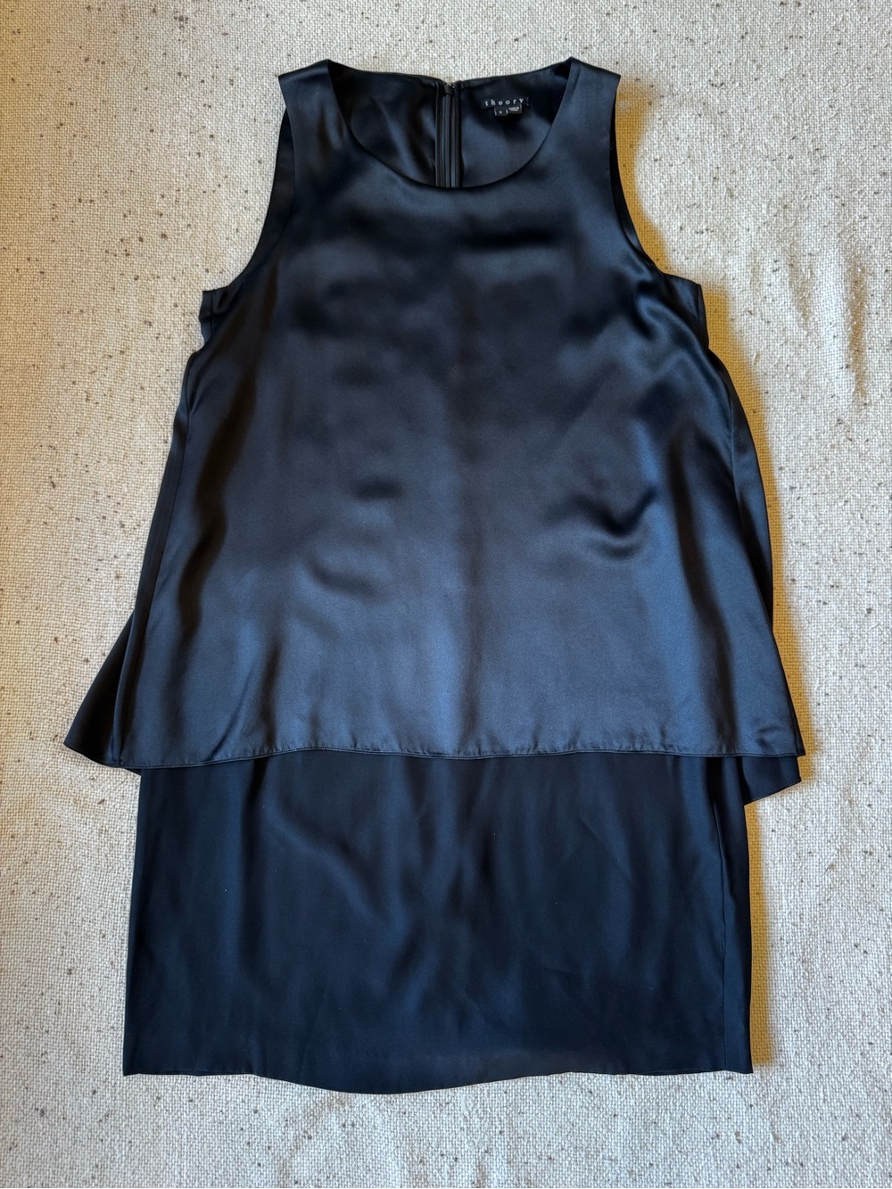Theory Black 100% Silk Layered Sleeveless Dress Size 8 Style E092607R